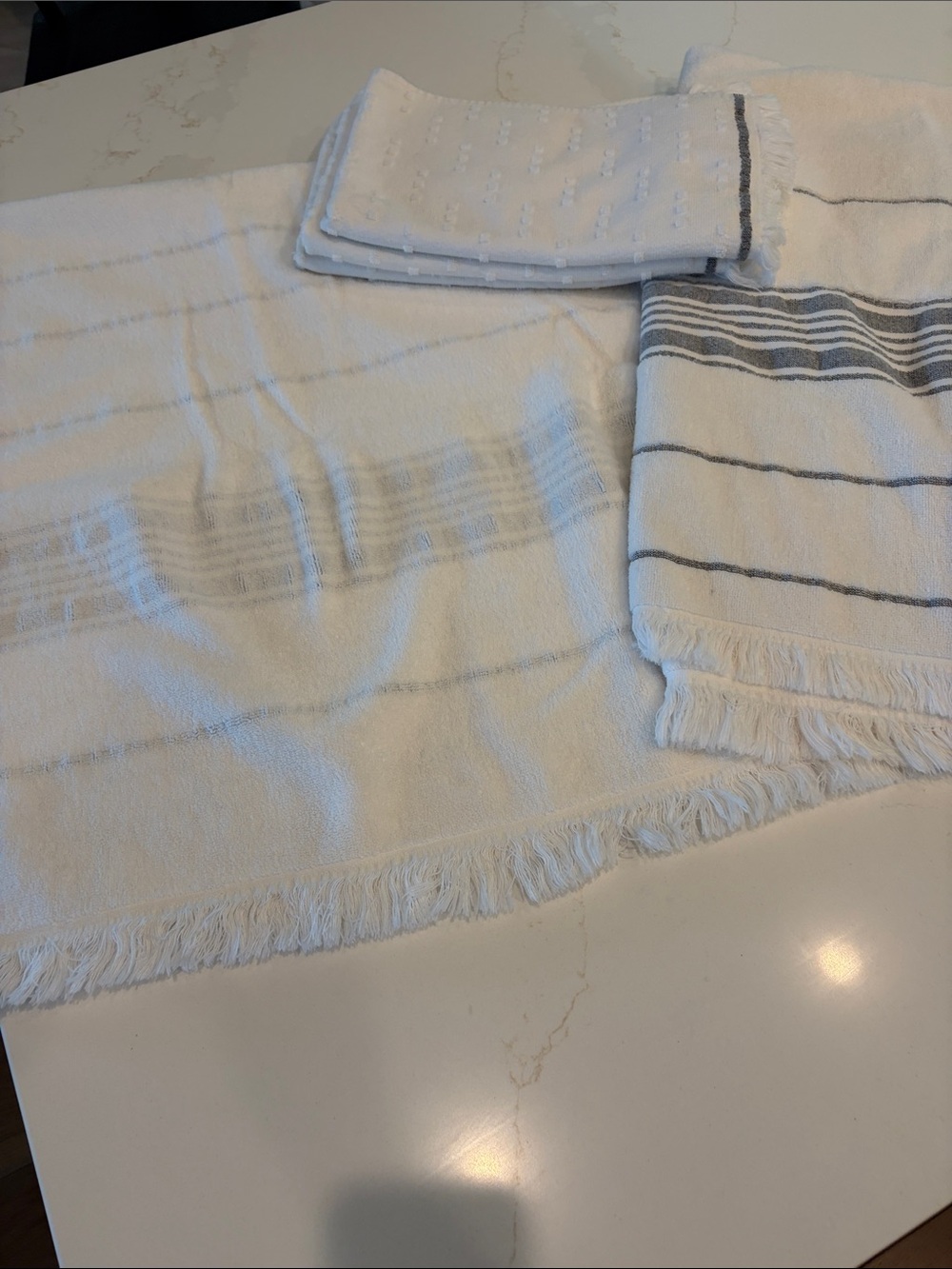 Hearth & Hand Creme and dark Gray Cotton Bath and hand Towels., like new - Picture 11 of 12